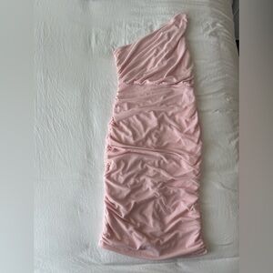 Pink one shoulder ruched dress
